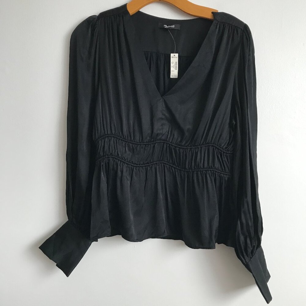 MADEWELL WOMENS SHIRT BLACK SATIN LONG SLEEVE WHIMSAGOTH 4